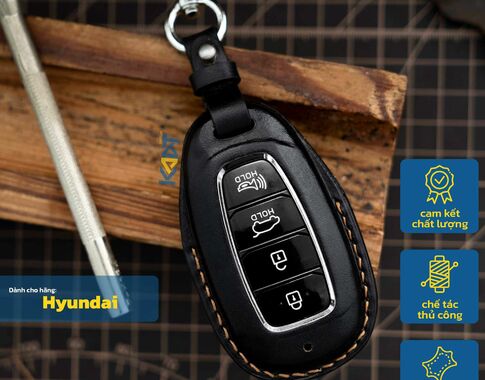 Bao da chìa khóa ô tô Hyundai Kona cao cấp - 100% da thật