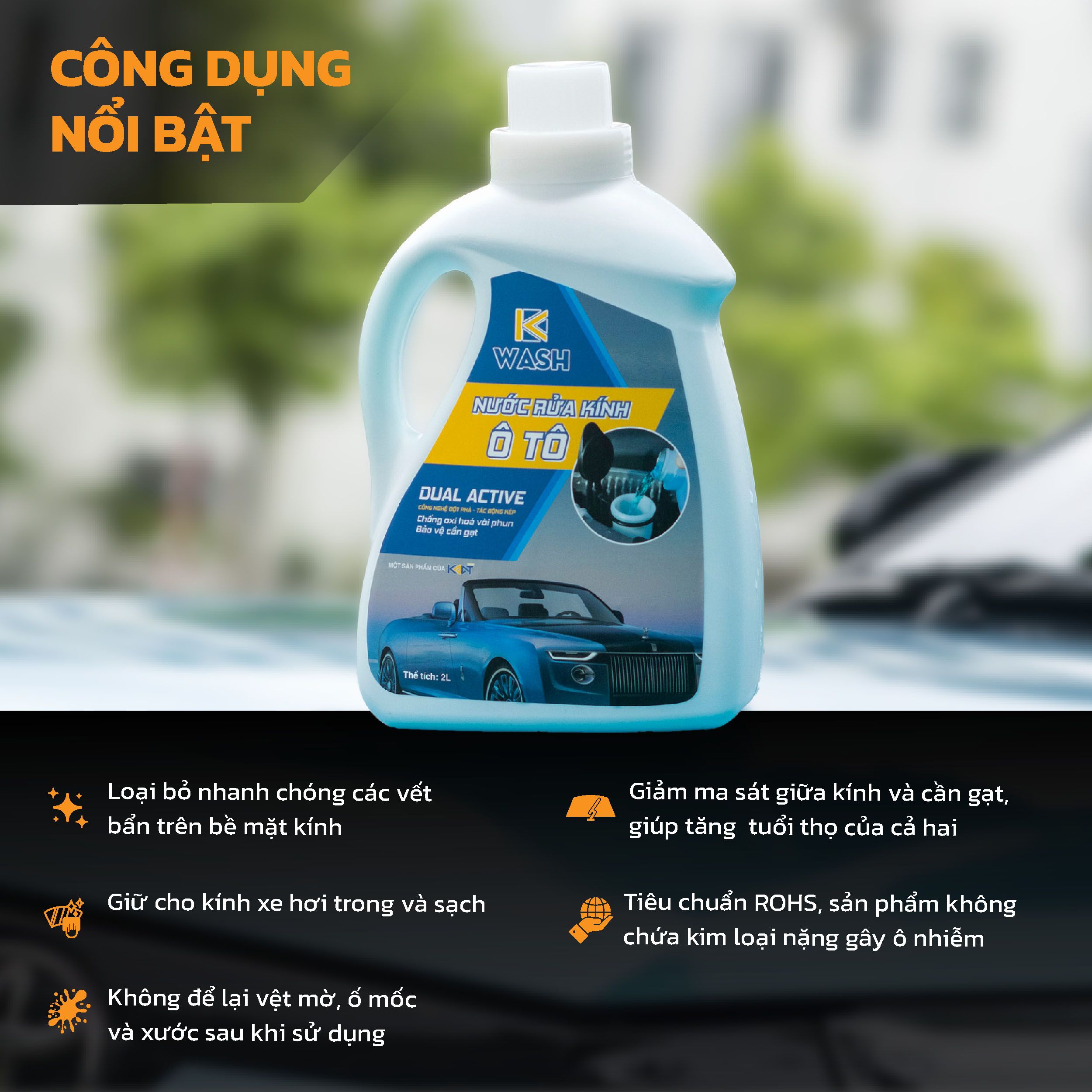 Nước rửa kính ô tô chuyên dụng KWASH 2L